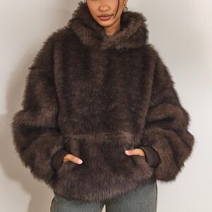 Women's Brown Faux Fur Puffer Jacket
